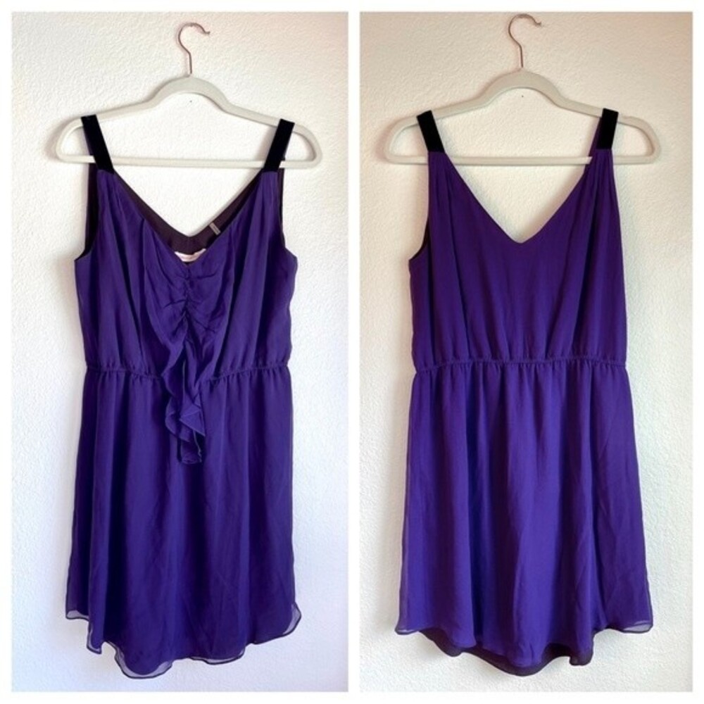 VGUC Women's Rebecca Taylor Purple Silk Ruffle Dress with Velvet Straps - Size 6